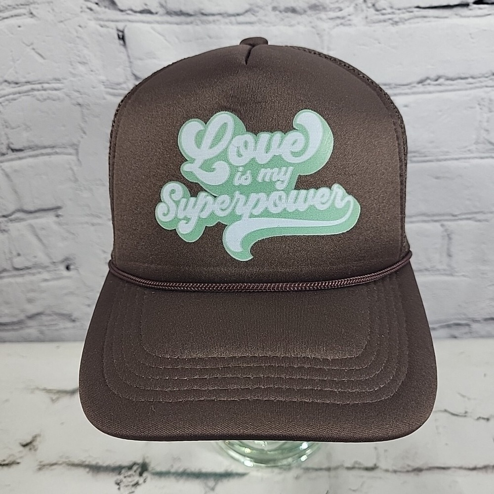 Love is My Superpower Brown Snapback‎ Trucker Hat Adjustable Ball Cap